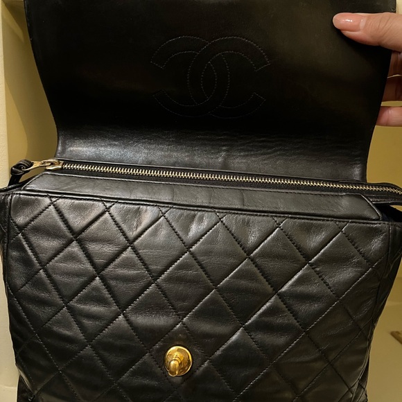 CHANEL Black Quilted Backpack with Gold Logo - Picture 11 of 16